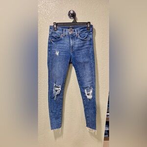 Express Blue Distressed Skinny Jeans